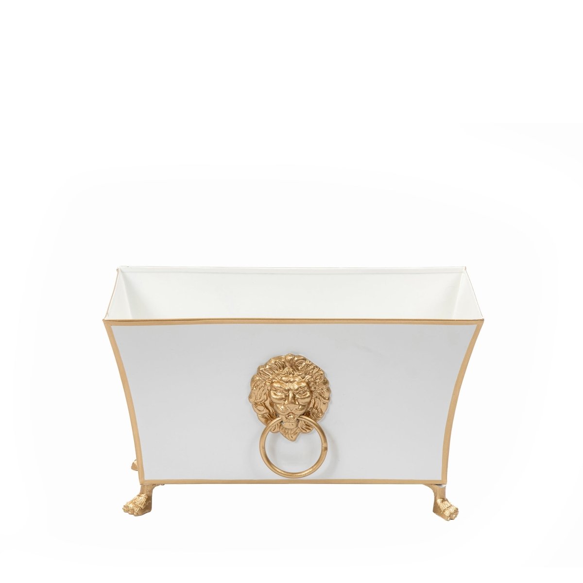 Regency Paws and Claws White Rectangular Fluted Metal Cachepot Planter for Entryway, Mantle, Home Office, Kitchen and Living Room - Cachepots from Jaye's Studio
