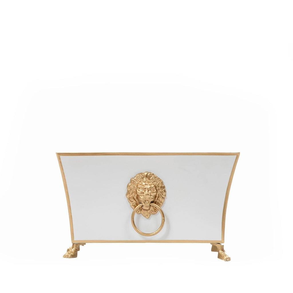 Regency Paws and Claws White Rectangular Fluted Metal Cachepot Planter for Entryway, Mantle, Home Office, Kitchen and Living Room - Cachepots from Jaye's Studio