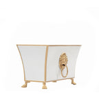 Regency Paws and Claws White Rectangular Fluted Metal Cachepot Planter for Entryway, Mantle, Home Office, Kitchen and Living Room - Cachepots from Jaye's Studio