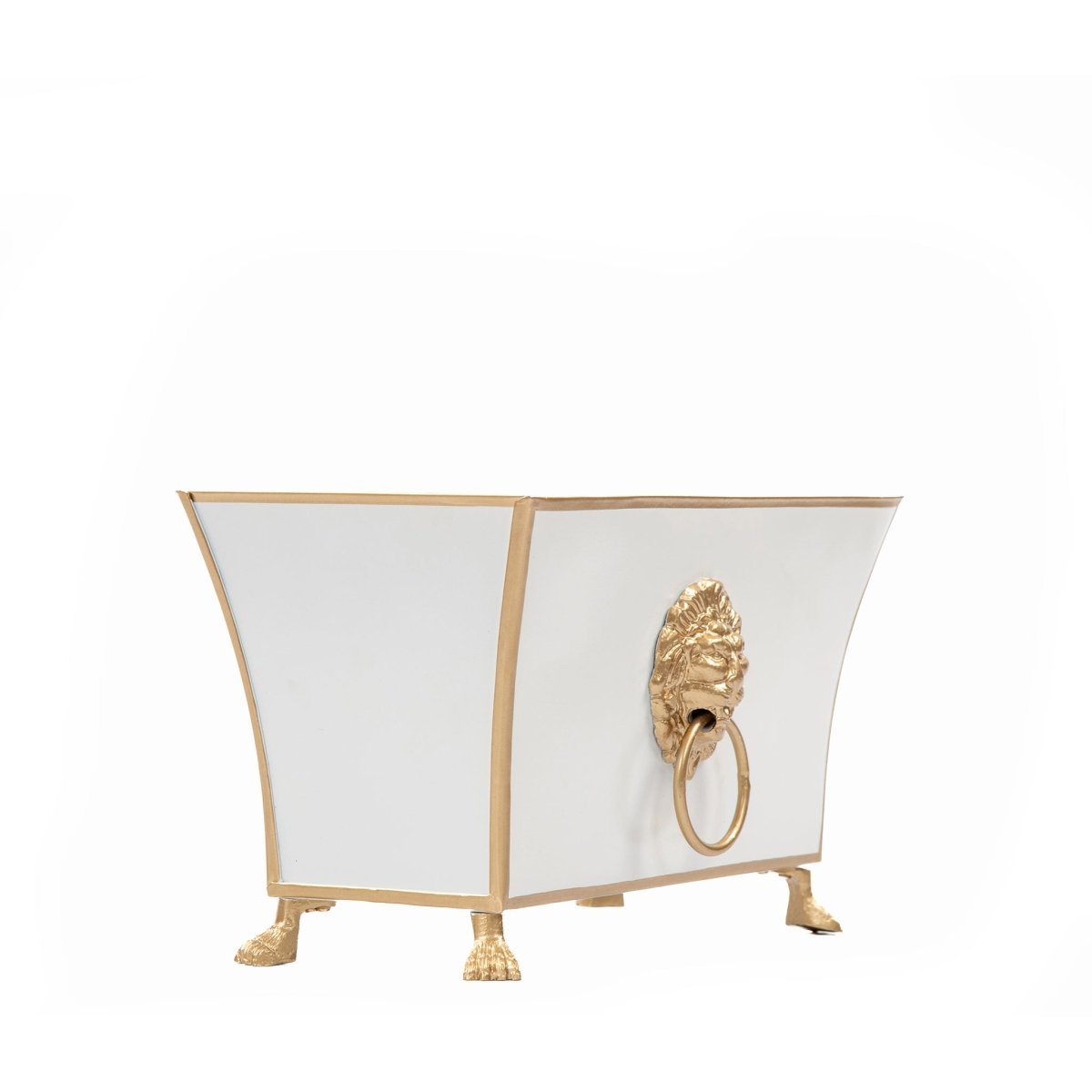 Regency Paws and Claws White Rectangular Fluted Metal Cachepot Planter for Entryway, Mantle, Home Office, Kitchen and Living Room - Cachepots from Jaye's Studio