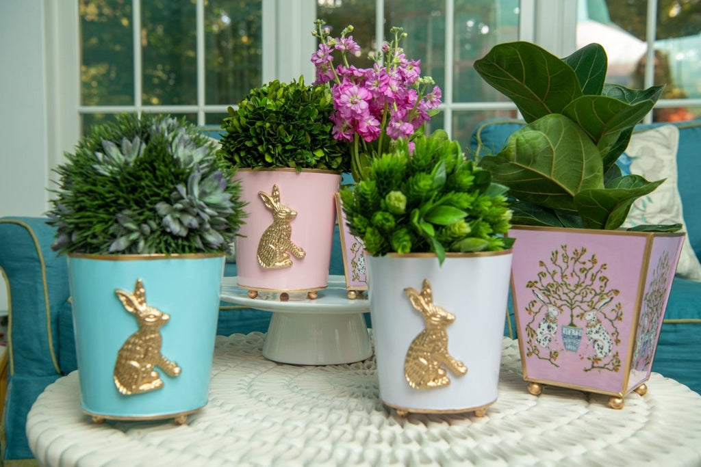 Regency Rabbit Pink / Light Pink Round Metal Cachepot Planter For Bedroom, Office, Kitchen, Living Room - Avail 02/22 - Cachepots from Jaye's Studio