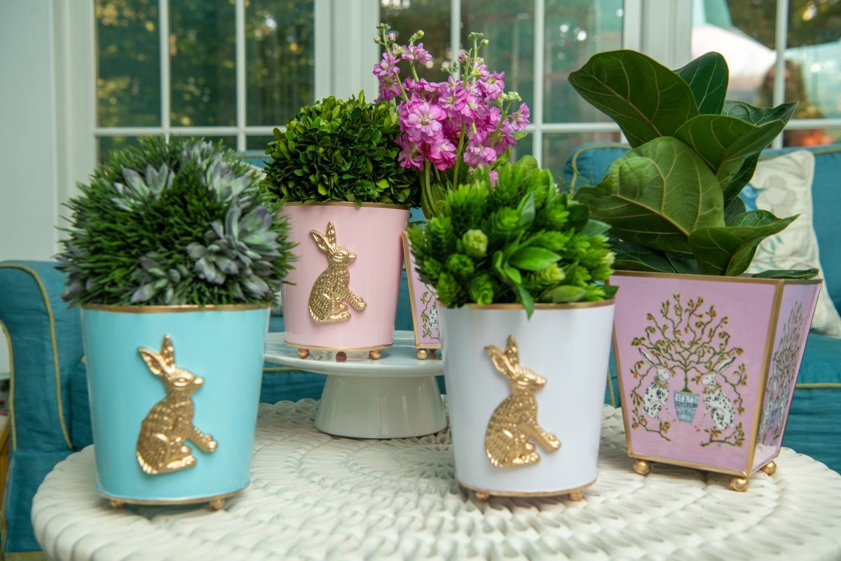 Regency Rabbit Pink / Light Pink Round Metal Cachepot Planter For Bedroom, Office, Kitchen, Living Room - Avail 02/22 - Cachepots from Jaye's Studio