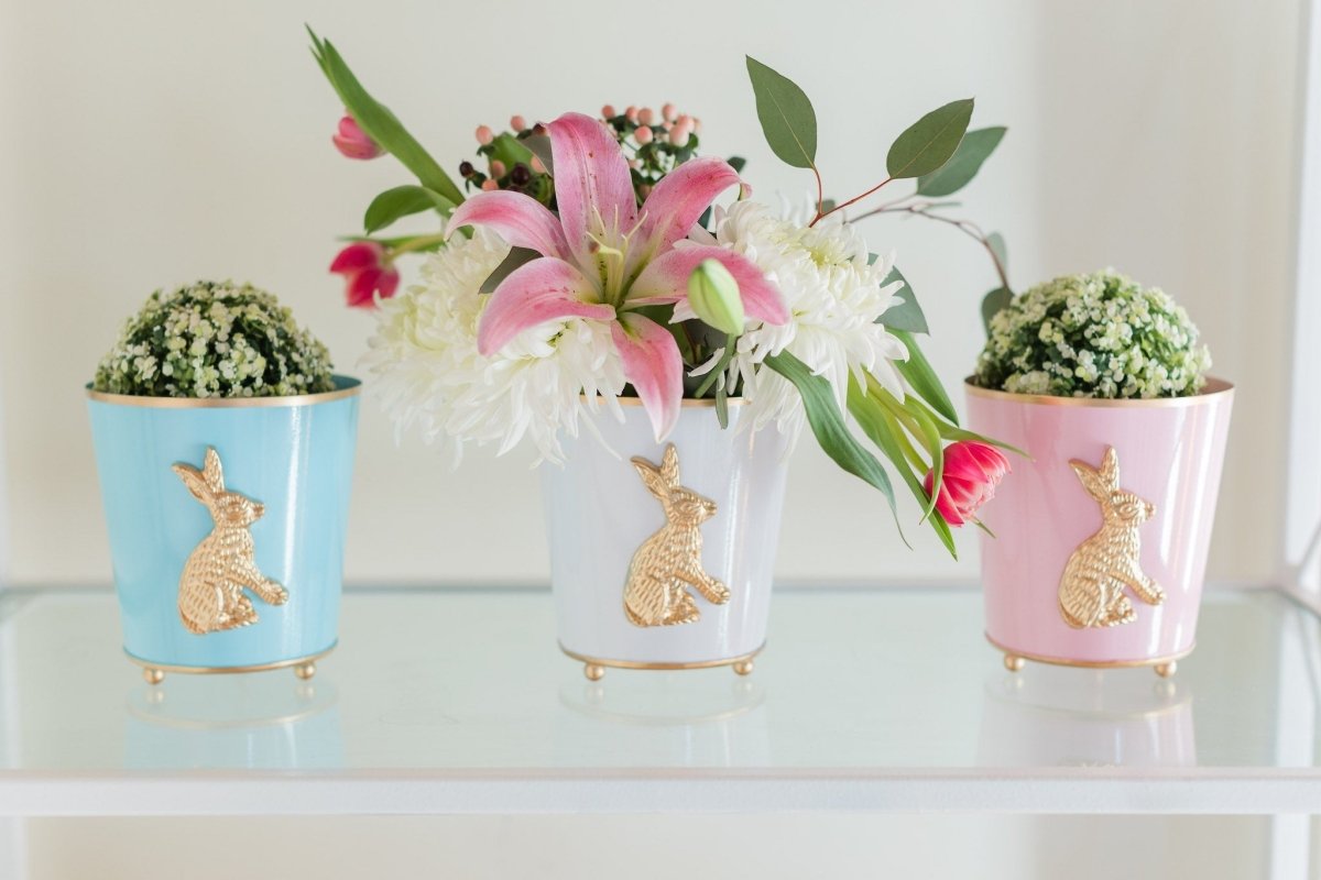 Regency Rabbit White Round Metal Cachepot Planter For Bedroom, Office, Kitchen, Living Room - Avail 02/22 - Cachepots from Jaye's Studio