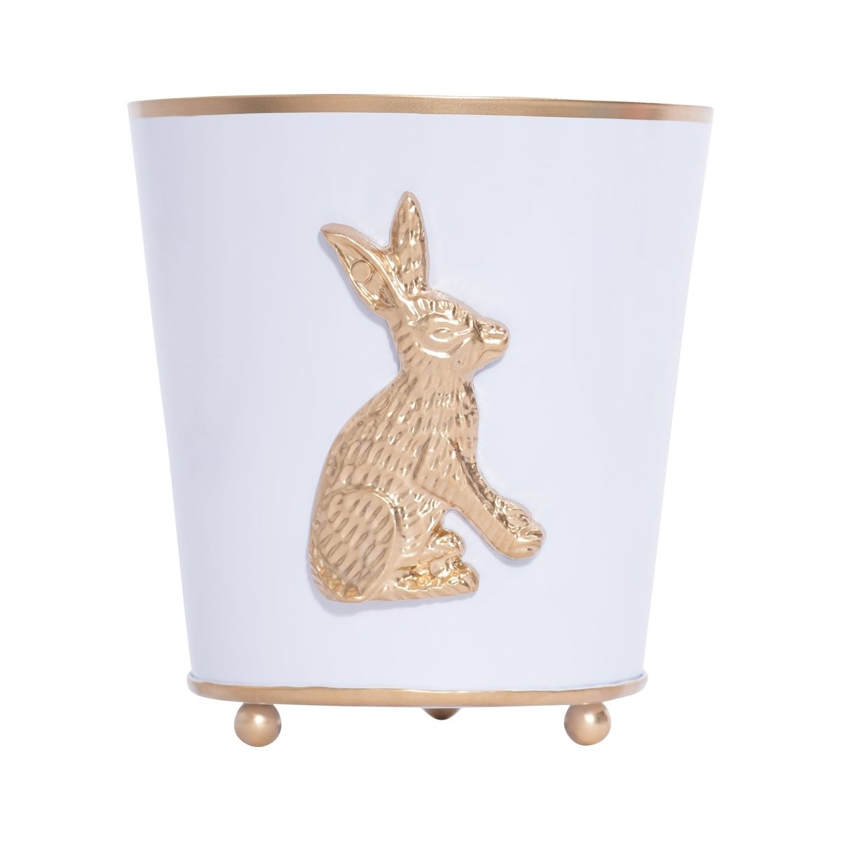 Regency Rabbit White Round Metal Cachepot Planter For Bedroom, Office, Kitchen, Living Room - Avail 02/22 - Cachepots from Jaye's Studio