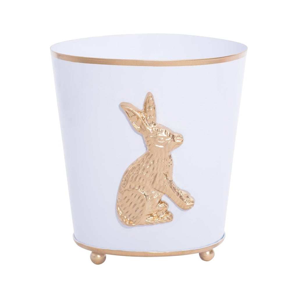 Regency Rabbit White Round Metal Cachepot Planter For Bedroom, Office, Kitchen, Living Room - Avail 02/22 - Cachepots from Jaye's Studio