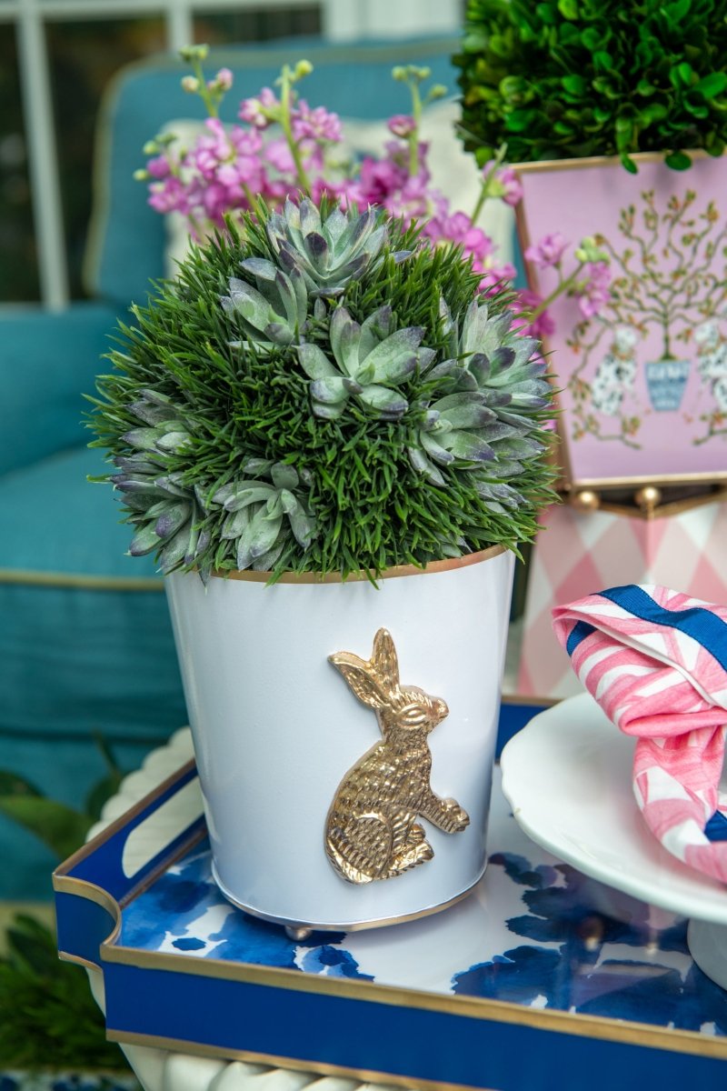 Regency Rabbit White Round Metal Cachepot Planter For Bedroom, Office, Kitchen, Living Room - Avail 03/20 - Cachepots from Jaye's Studio