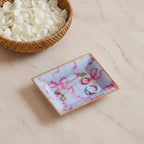 Ribbons of Hope Blue Enameled Rectangle Catch All Tray, Jewelry Tray for Bathroom, Vanity - Decorative Landry Tray - from Jaye's Studio