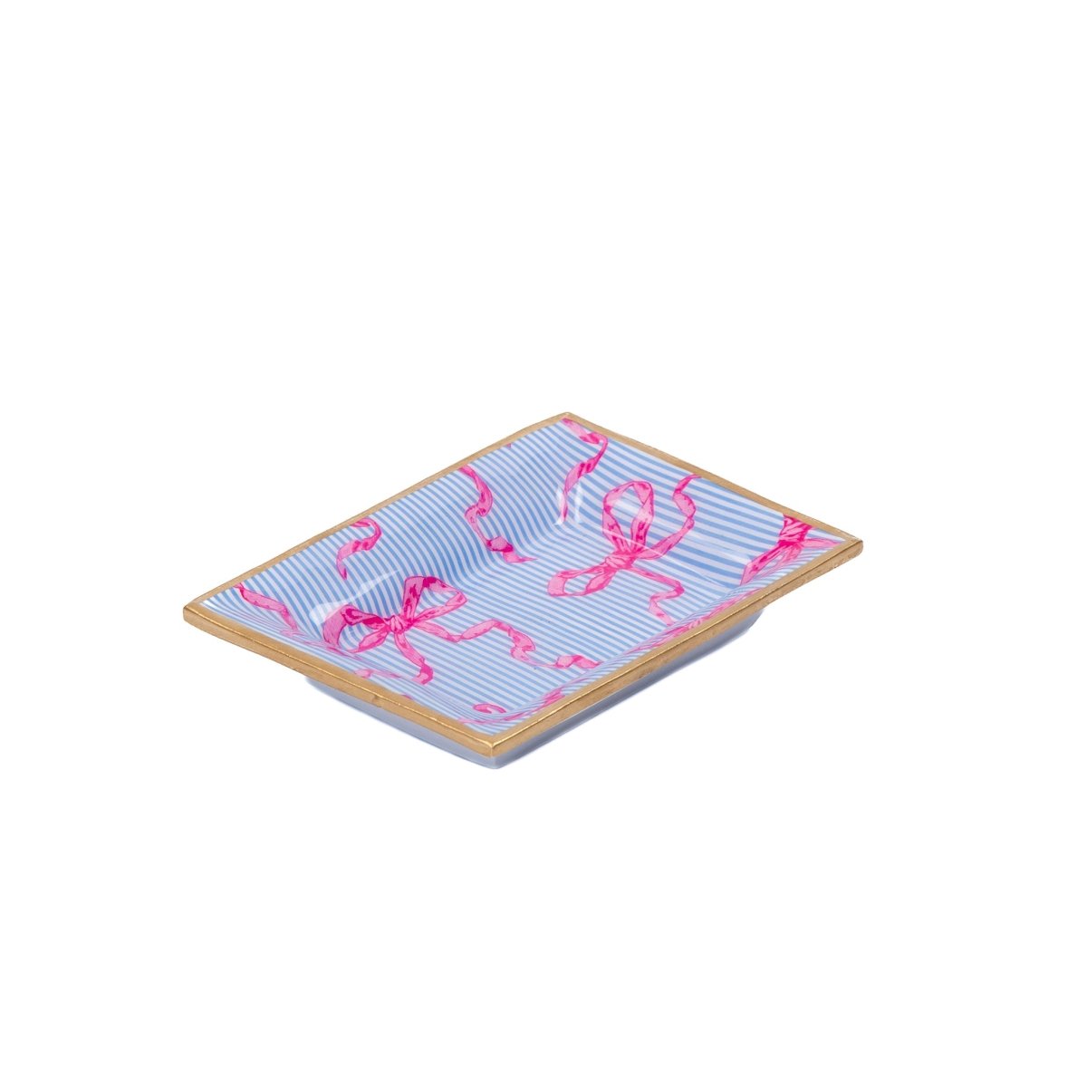 Ribbons of Hope Blue Enameled Rectangle Catch All Tray, Jewelry Tray for Bathroom, Vanity - Decorative Landry Tray - from Jaye's Studio