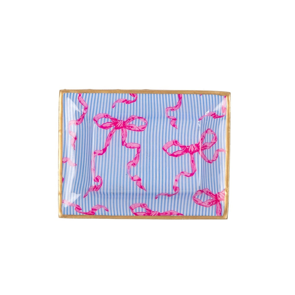 Ribbons of Hope Blue Enameled Rectangle Catch All Tray, Jewelry Tray for Bathroom, Vanity - Decorative Landry Tray - from Jaye's Studio