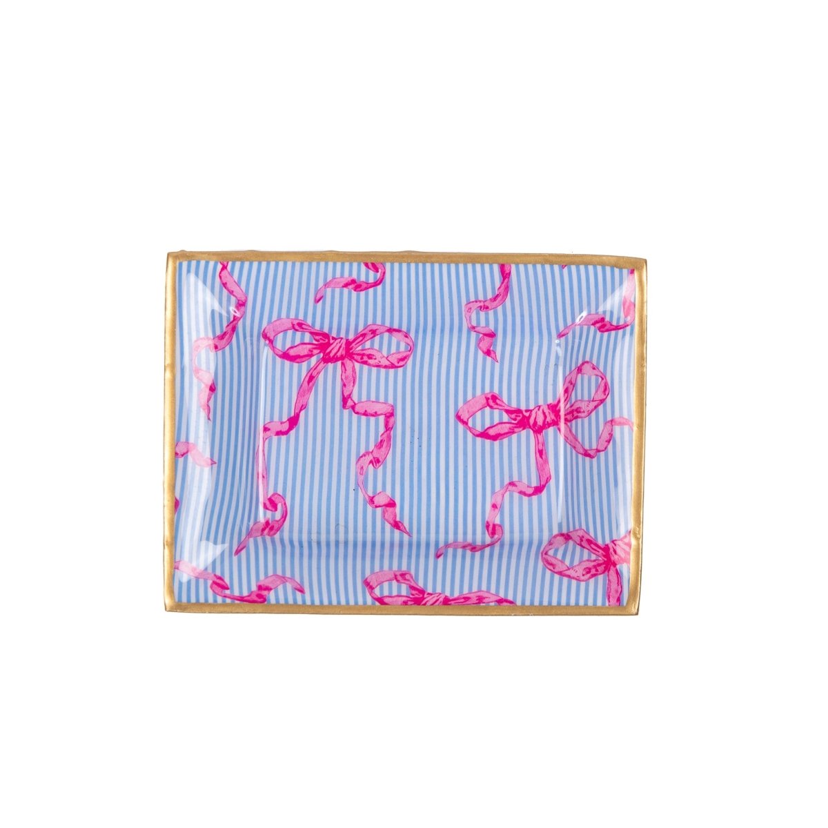 Ribbons of Hope Blue Enameled Rectangle Catch All Tray, Jewelry Tray for Bathroom, Vanity - Decorative Landry Tray - from Jaye's Studio