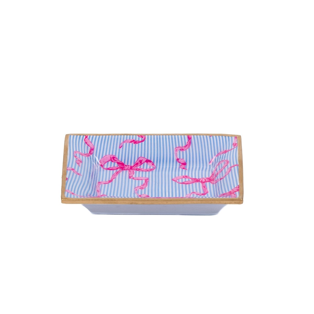 Ribbons of Hope Blue Enameled Rectangle Catch All Tray, Jewelry Tray for Bathroom, Vanity - Decorative Landry Tray - from Jaye's Studio