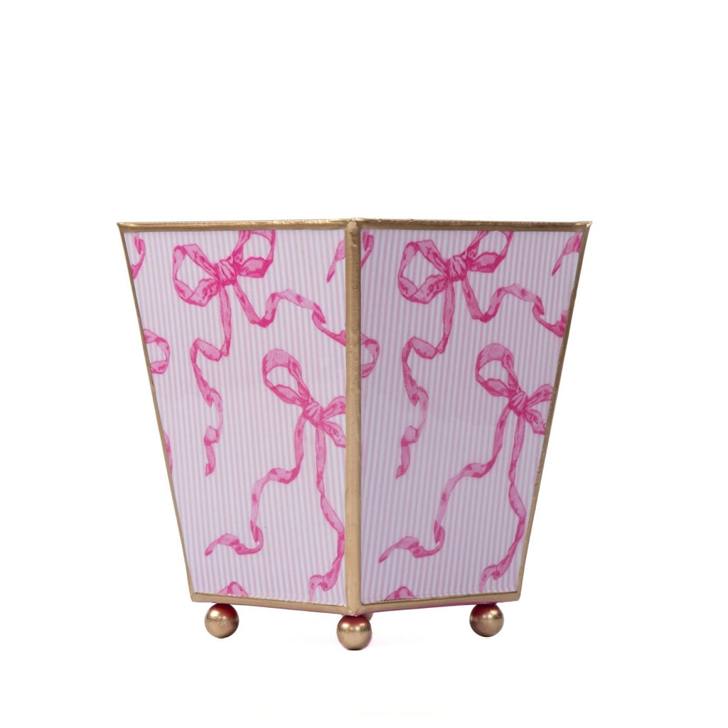 Ribbons of Hope Enameled Pink Square Metal Cachepot Planter for Bedroom, Home Office, Kitchen, Living Room - Cachepots from Jaye's Studio