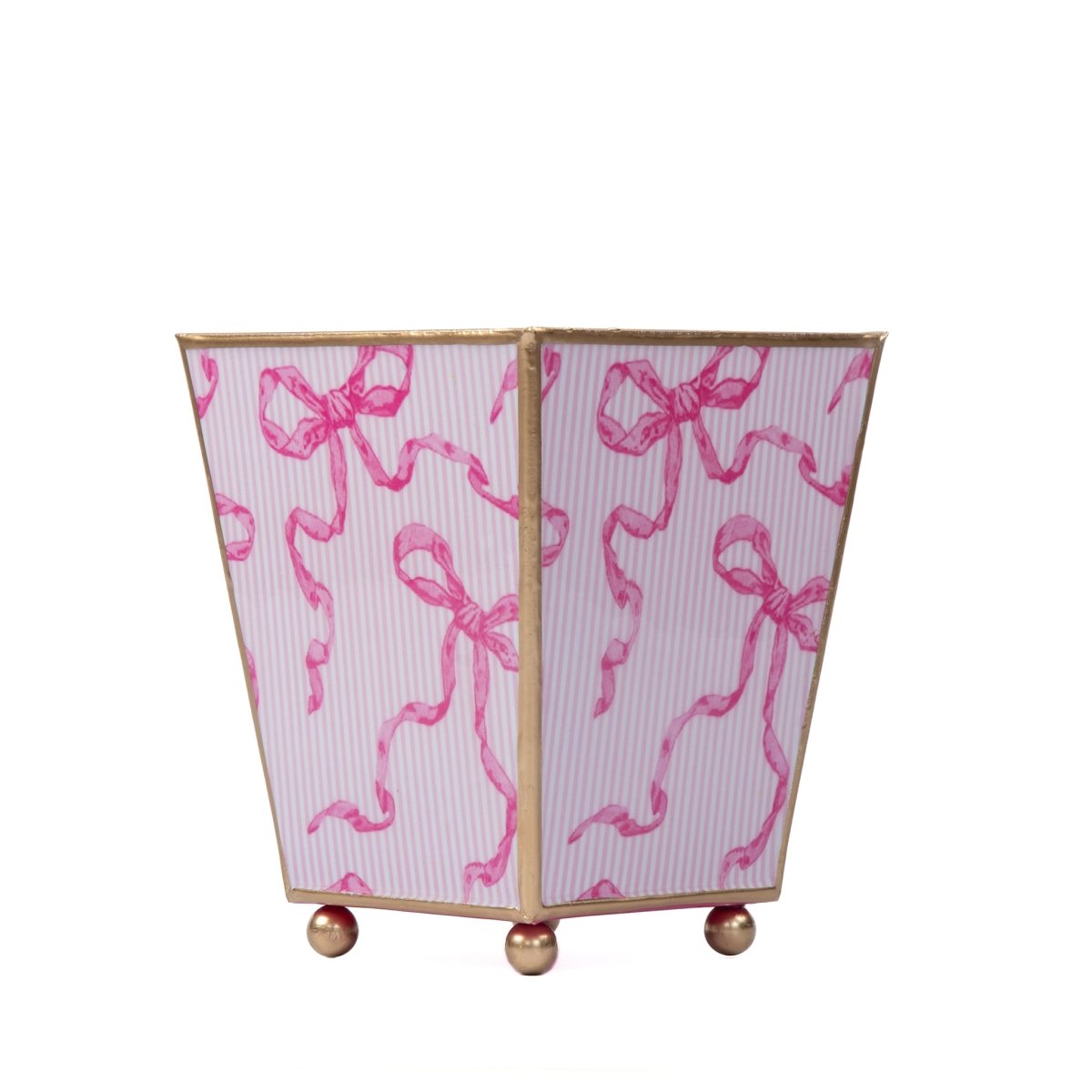 Ribbons of Hope Enameled Pink Square Metal Cachepot Planter for Bedroom, Home Office, Kitchen, Living Room - Cachepots from Jaye's Studio