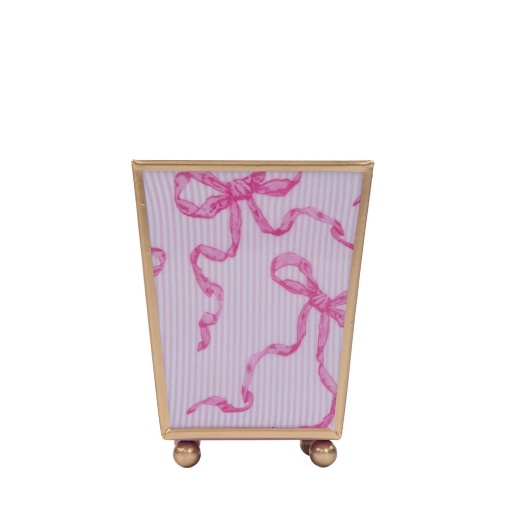 Ribbons of Hope Enameled Pink Square Metal Cachepot Planter for Bedroom, Home Office, Kitchen, Living Room - Cachepots from Jaye's Studio