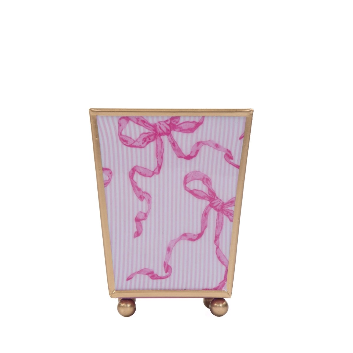 Ribbons of Hope Enameled Pink Square Metal Cachepot Planter for Bedroom, Home Office, Kitchen, Living Room - Cachepots from Jaye's Studio