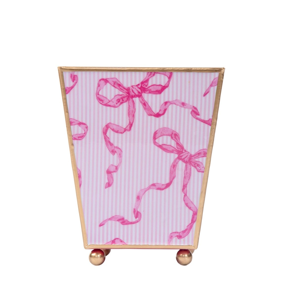 Ribbons of Hope Enameled Pink Square Metal Cachepot Planter for Bedroom, Home Office, Kitchen, Living Room - Cachepots from Jaye's Studio