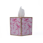 Ribbons of Hope Enameled Pink Square Metal Tissue Box Cover for Bathroom, Vanity, Bedroom, Home Office - Tissue Box Cover from Jaye's Studio