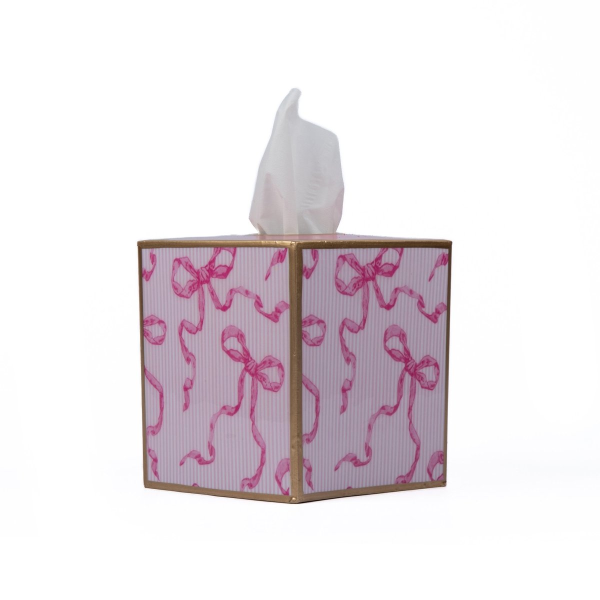 Ribbons of Hope Enameled Pink Square Metal Tissue Box Cover for Bathroom, Vanity, Bedroom, Home Office - Tissue Box Cover from Jaye's Studio