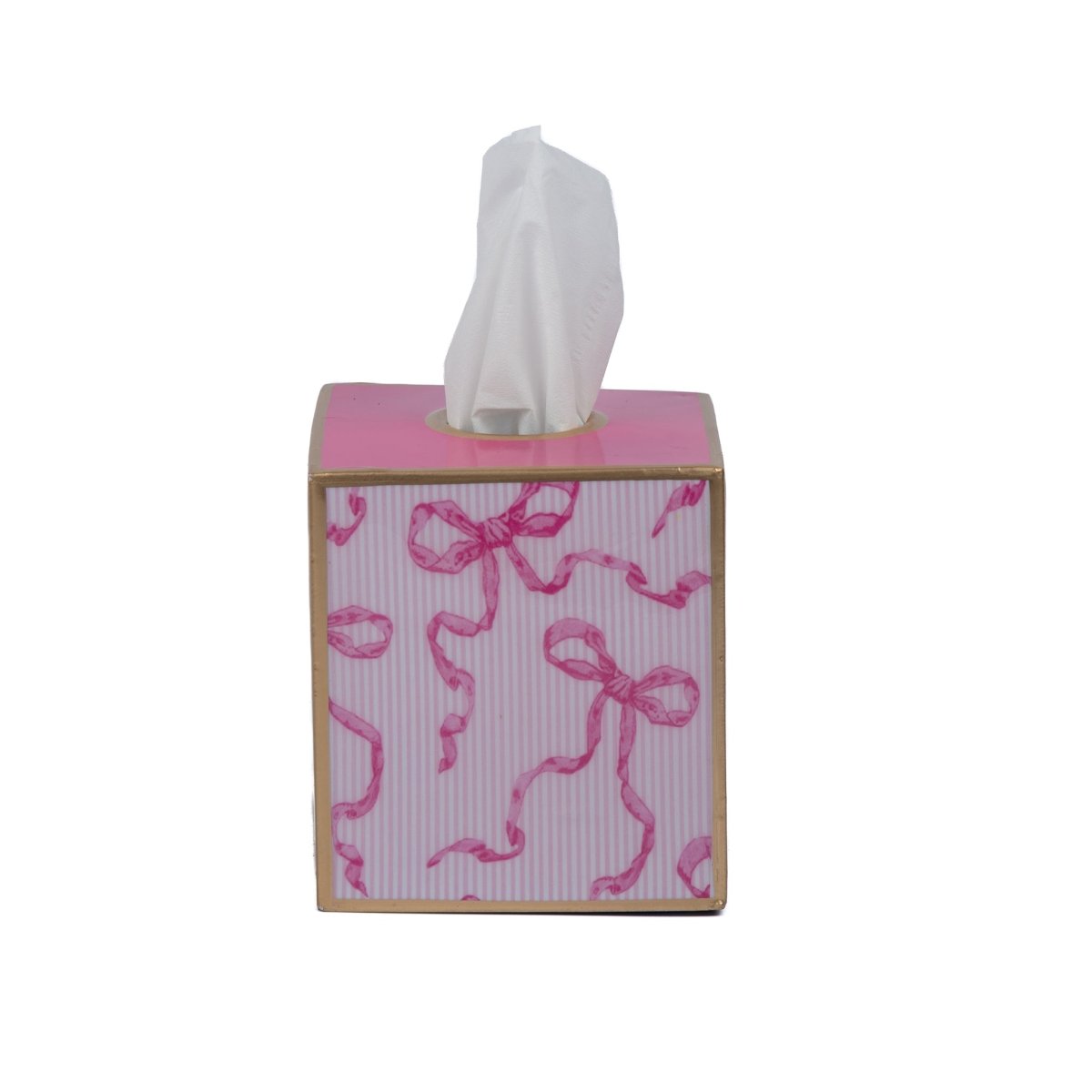 Ribbons of Hope Enameled Pink Square Metal Tissue Box Cover for Bathroom, Vanity, Bedroom, Home Office - Tissue Box Cover from Jaye's Studio