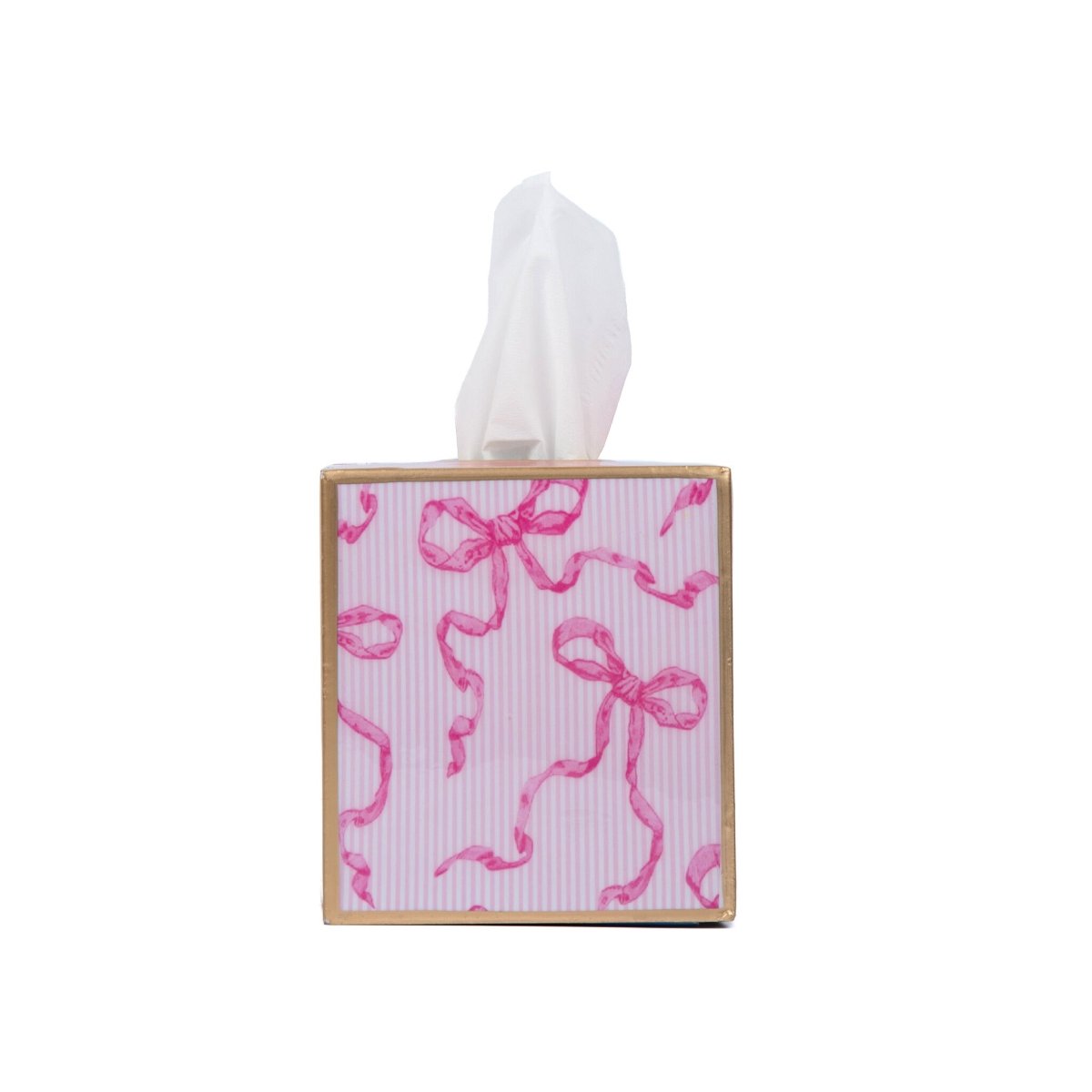Ribbons of Hope Enameled Pink Square Metal Tissue Box Cover for Bathroom, Vanity, Bedroom, Home Office - Tissue Box Cover from Jaye's Studio