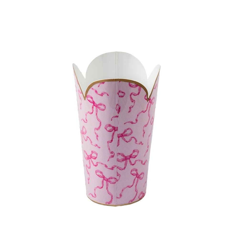 Ribbons of Hope Pink Enameled Bathroom Trash Can, Wastebasket, Dustbin for Bedroom, Home Office, Vanity - Tulip Shape without Lid - Avail 11/26 - Wastebaskets from Jaye's Studio