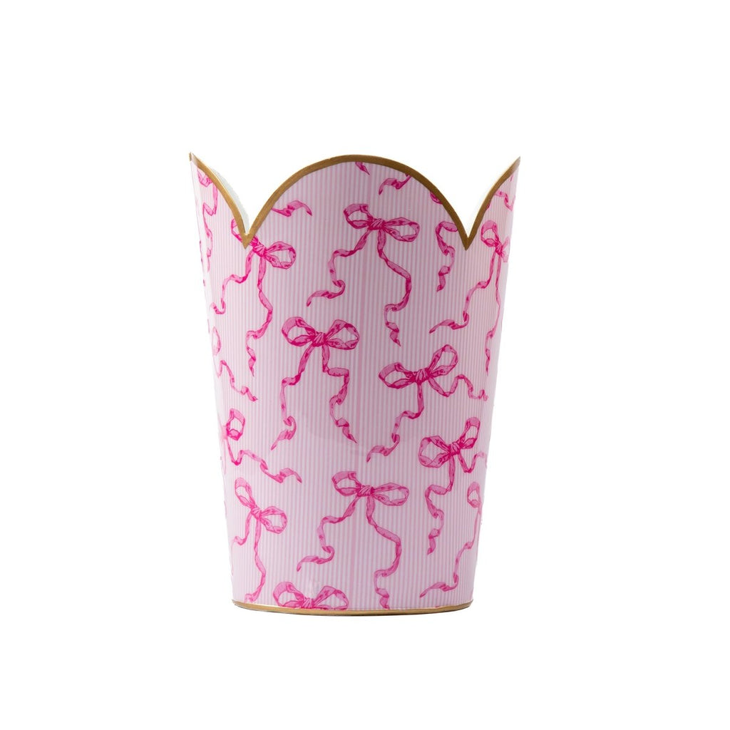 Ribbons of Hope Pink Enameled Bathroom Trash Can, Wastebasket, Dustbin for Bedroom, Home Office, Vanity - Tulip Shape without Lid - Avail 11/26 - Wastebaskets from Jaye's Studio