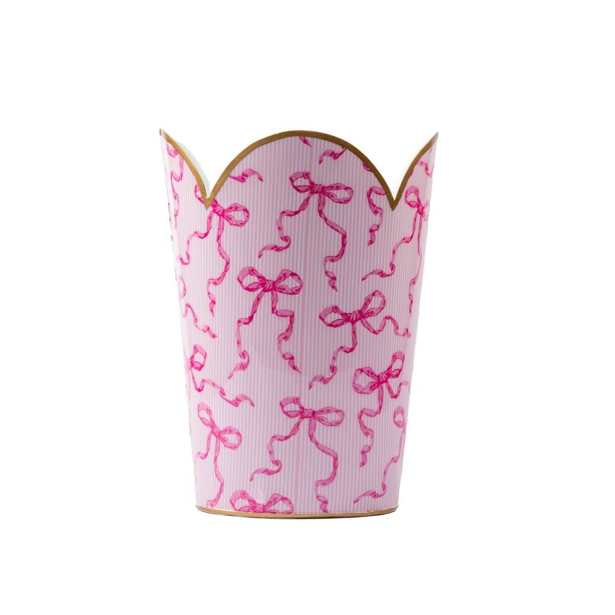 Ribbons of Hope Pink Enameled Bathroom Trash Can, Wastebasket, Dustbin for Bedroom, Home Office, Vanity - Tulip Shape without Lid - Avail 11/26 - Wastebaskets from Jaye's Studio