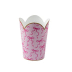 Ribbons of Hope Pink Enameled Bathroom Trash Can, Wastebasket, Dustbin for Bedroom, Home Office, Vanity - Tulip Shape without Lid - Avail 11/26 - Wastebaskets from Jaye's Studio