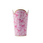 Ribbons of Hope Pink Enameled Bathroom Trash Can, Wastebasket, Dustbin for Bedroom, Home Office, Vanity - Tulip Shape without Lid - Avail 11/26 - Wastebaskets from Jaye's Studio