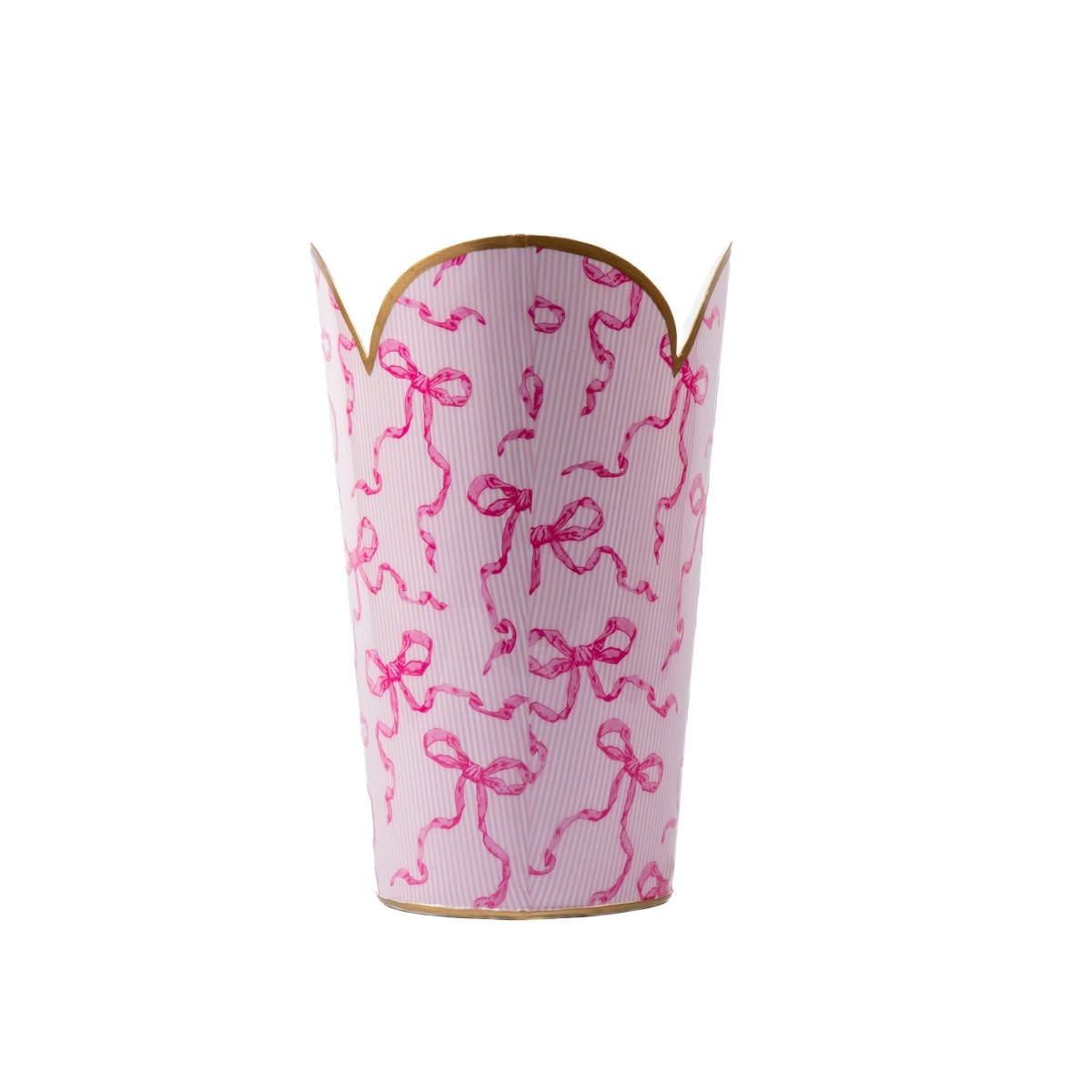 Ribbons of Hope Pink Enameled Bathroom Trash Can, Wastebasket, Dustbin for Bedroom, Home Office, Vanity - Tulip Shape without Lid - Avail 11/26 - Wastebaskets from Jaye's Studio