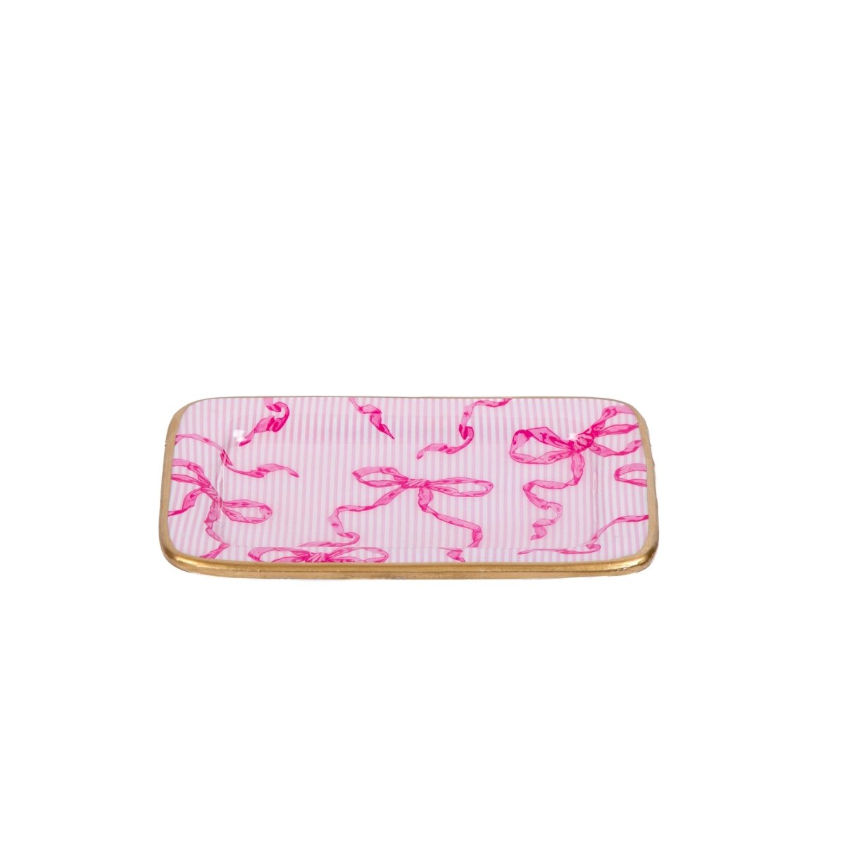 Ribbons of Hope Pink Enameled Rectangle Soap Dish, Catch All Tray, Jewelry Tray for Bathroom, Vanity, Sink - Decorative Laney Tray - from Jaye's Studio