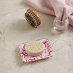 Ribbons of Hope Pink Enameled Rectangle Soap Dish, Catch All Tray, Jewelry Tray for Bathroom, Vanity, Sink - Decorative Laney Tray - from Jaye's Studio
