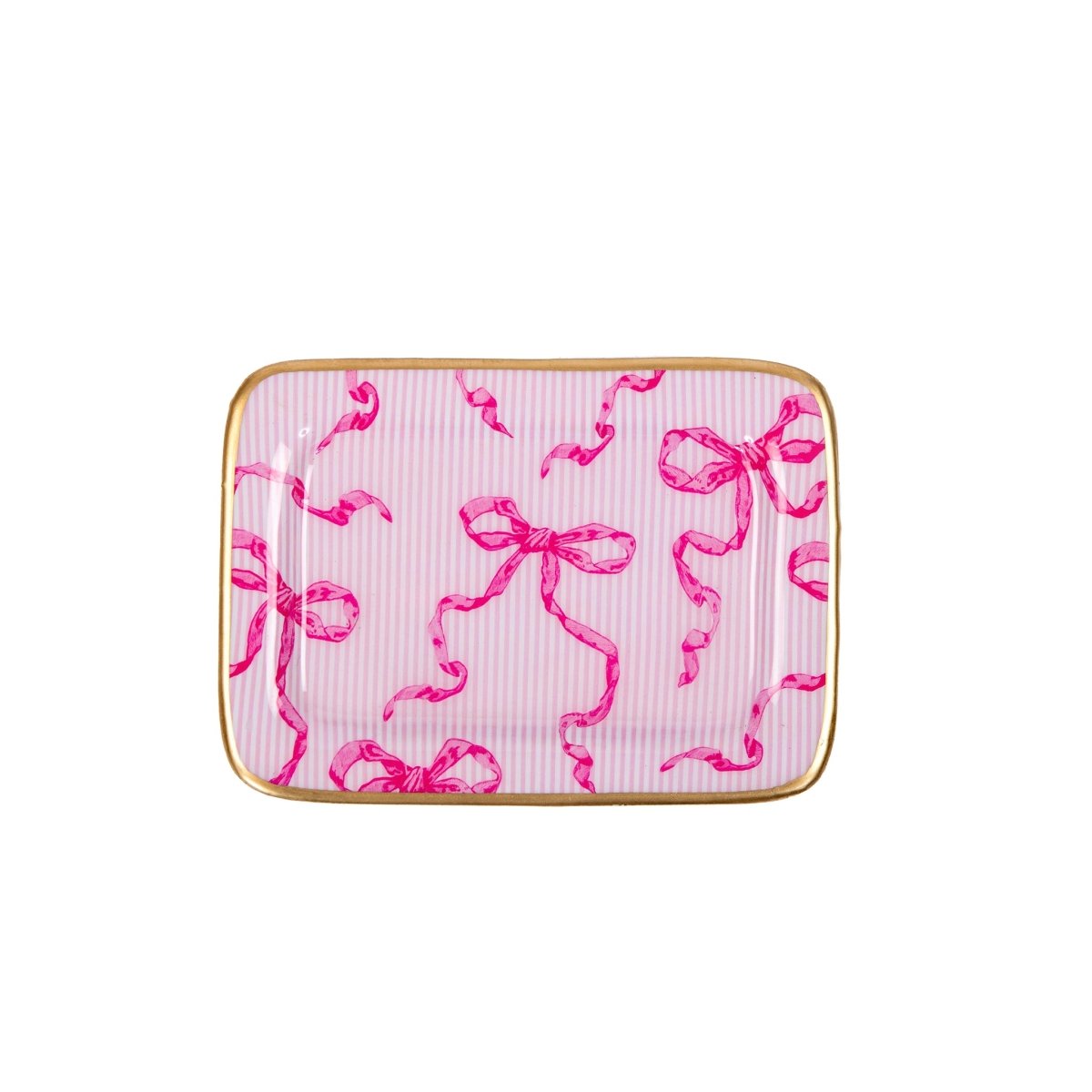 Ribbons of Hope Pink Enameled Rectangle Soap Dish, Catch All Tray, Jewelry Tray for Bathroom, Vanity, Sink - Decorative Laney Tray - from Jaye's Studio