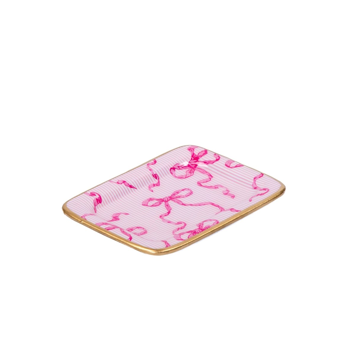 Ribbons of Hope Pink Enameled Rectangle Soap Dish, Catch All Tray, Jewelry Tray for Bathroom, Vanity, Sink - Decorative Laney Tray - from Jaye's Studio