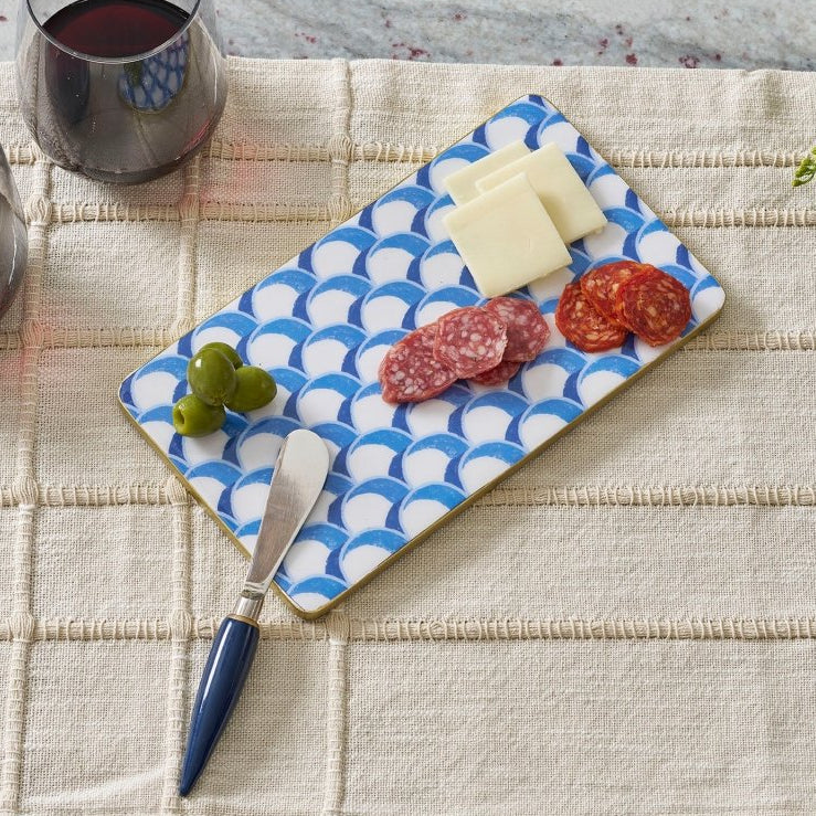 Scales Amelia Enameled Blue Charcuterie Board, Wooden Cutting Board, Chopping Board for Serving, Food & Meat Prep - Cutting Board from Jaye's Studio
