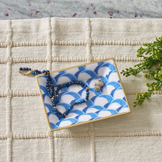 Scales Enameled Blue Rectangle Catch All Tray, Jewelry Tray for Bathroom, Vanity - Decorative Landry Tray - Trinket Trays from Jaye's Studio