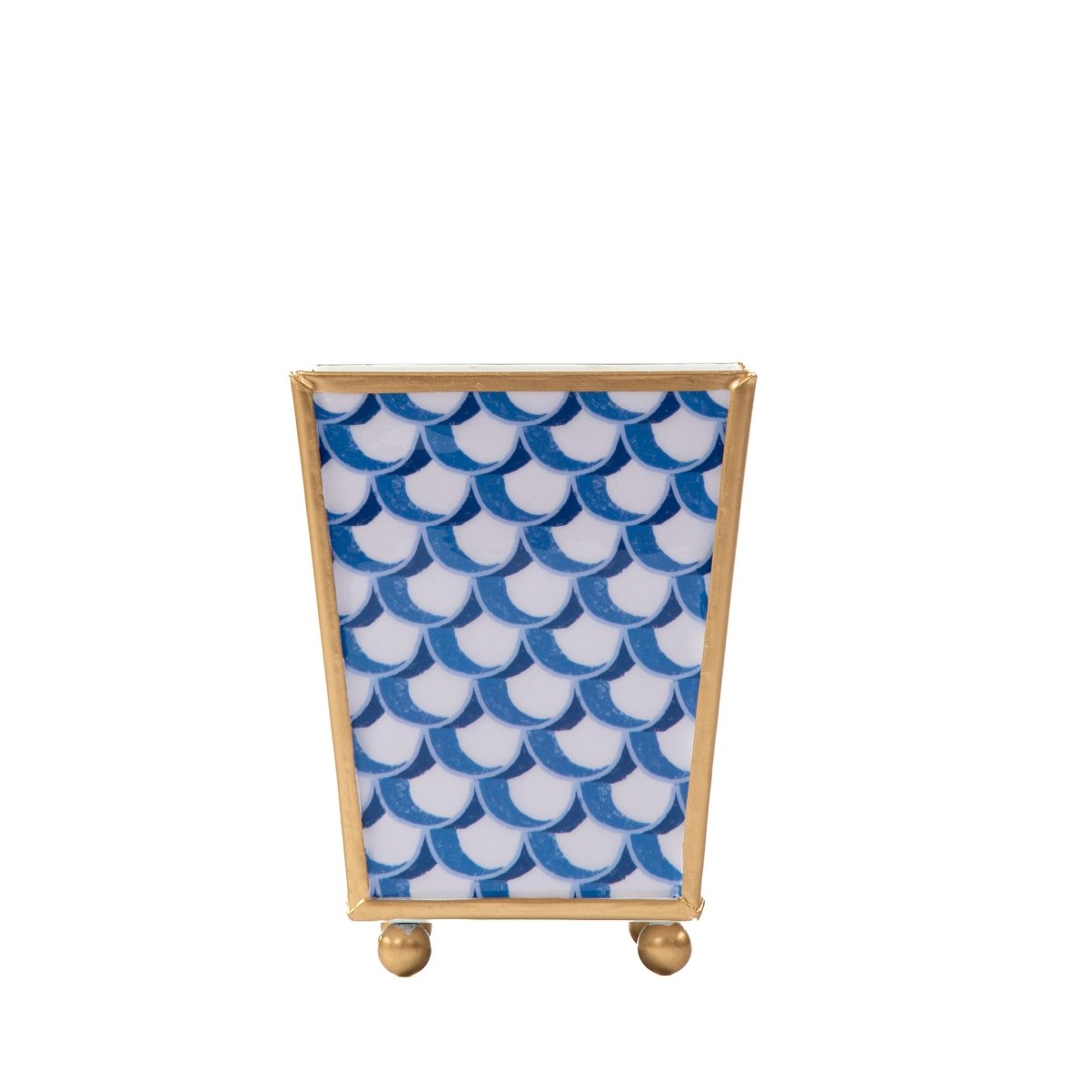 Scales Enameled Blue Square Metal Cachepot Planter for Bedroom, Home Office, Kitchen, Living Room - Cachepots from Jaye's Studio