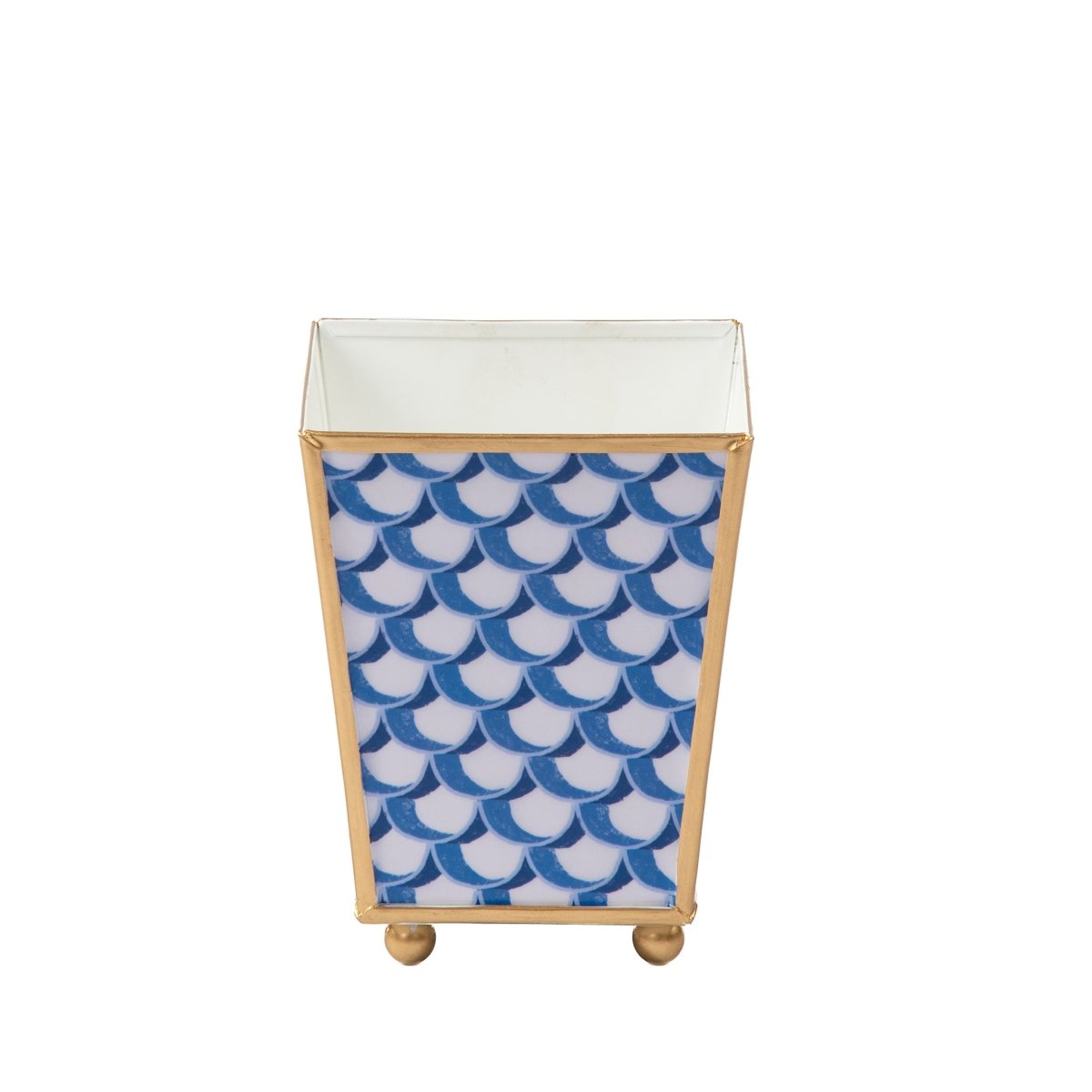Scales Enameled Blue Square Metal Cachepot Planter for Bedroom, Home Office, Kitchen, Living Room - Cachepots from Jaye's Studio