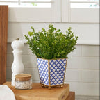 Scales Enameled Blue Square Metal Cachepot Planter for Bedroom, Home Office, Kitchen, Living Room - Cachepots from Jaye's Studio