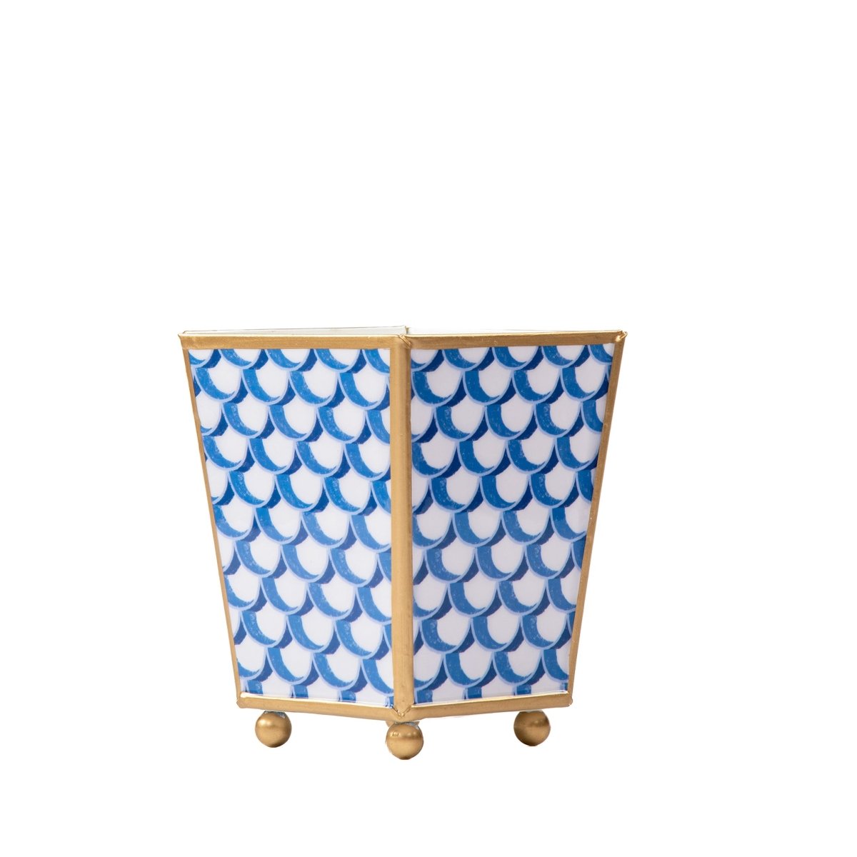 Scales Enameled Blue Square Metal Cachepot Planter for Bedroom, Home Office, Kitchen, Living Room - Cachepots from Jaye's Studio