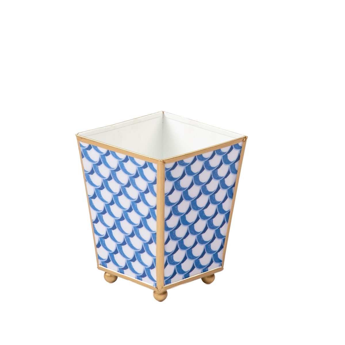 Scales Enameled Blue Square Metal Cachepot Planter for Bedroom, Home Office, Kitchen, Living Room - Cachepots from Jaye's Studio