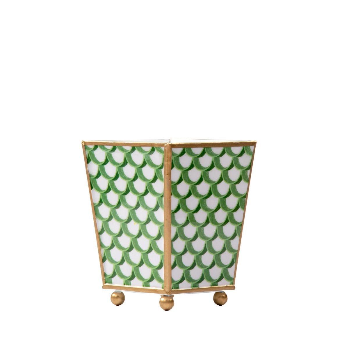 Scales Enameled Green Square Metal Cachepot Planter for Bedroom, Home Office, Kitchen, Living Room - Cachepots from Jaye's Studio