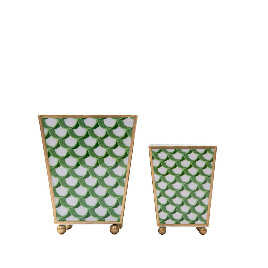 Scales Enameled Green Square Metal Cachepot Planter for Bedroom, Home Office, Kitchen, Living Room - Cachepots from Jaye's Studio