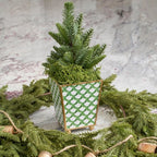 Scales Enameled Green Square Metal Cachepot Planter for Bedroom, Home Office, Kitchen, Living Room - Cachepots from Jaye's Studio