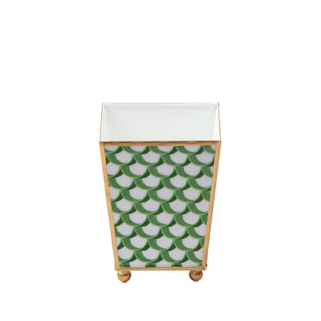 Scales Enameled Green Square Metal Cachepot Planter for Bedroom, Home Office, Kitchen, Living Room - Cachepots from Jaye's Studio