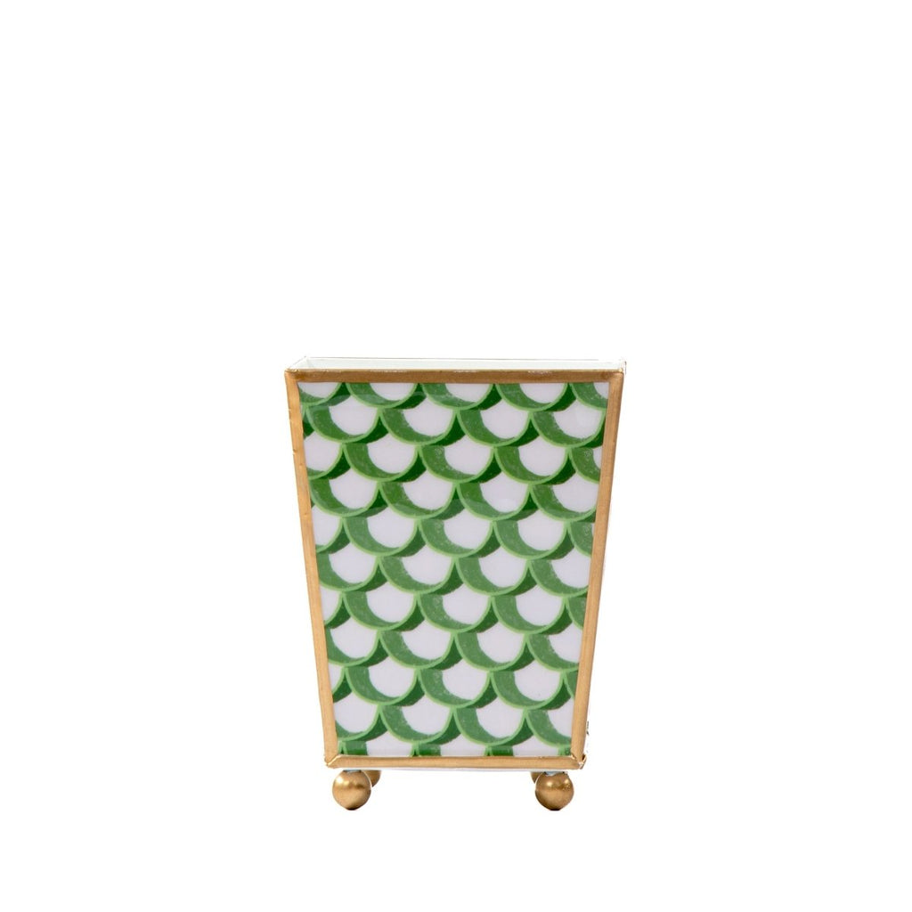 Scales Enameled Green Square Metal Cachepot Planter for Bedroom, Home Office, Kitchen, Living Room - Cachepots from Jaye's Studio