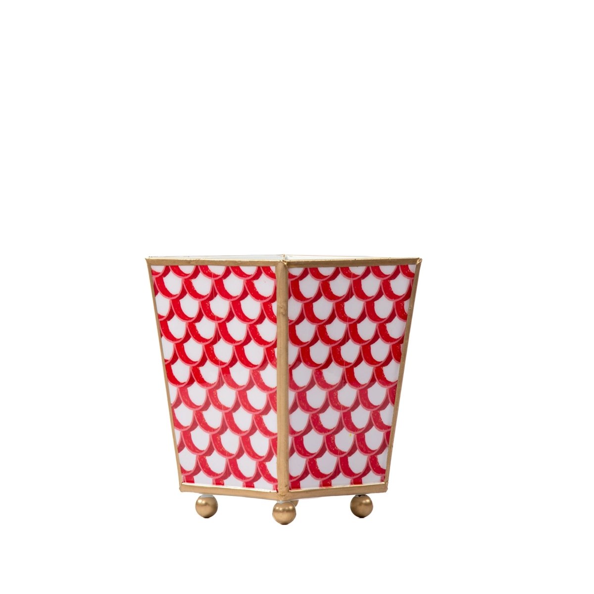 Scales Enameled Red Square Metal Cachepot Planter for Bedroom, Home Office, Kitchen, Living Room - Cachepots from Jaye's Studio