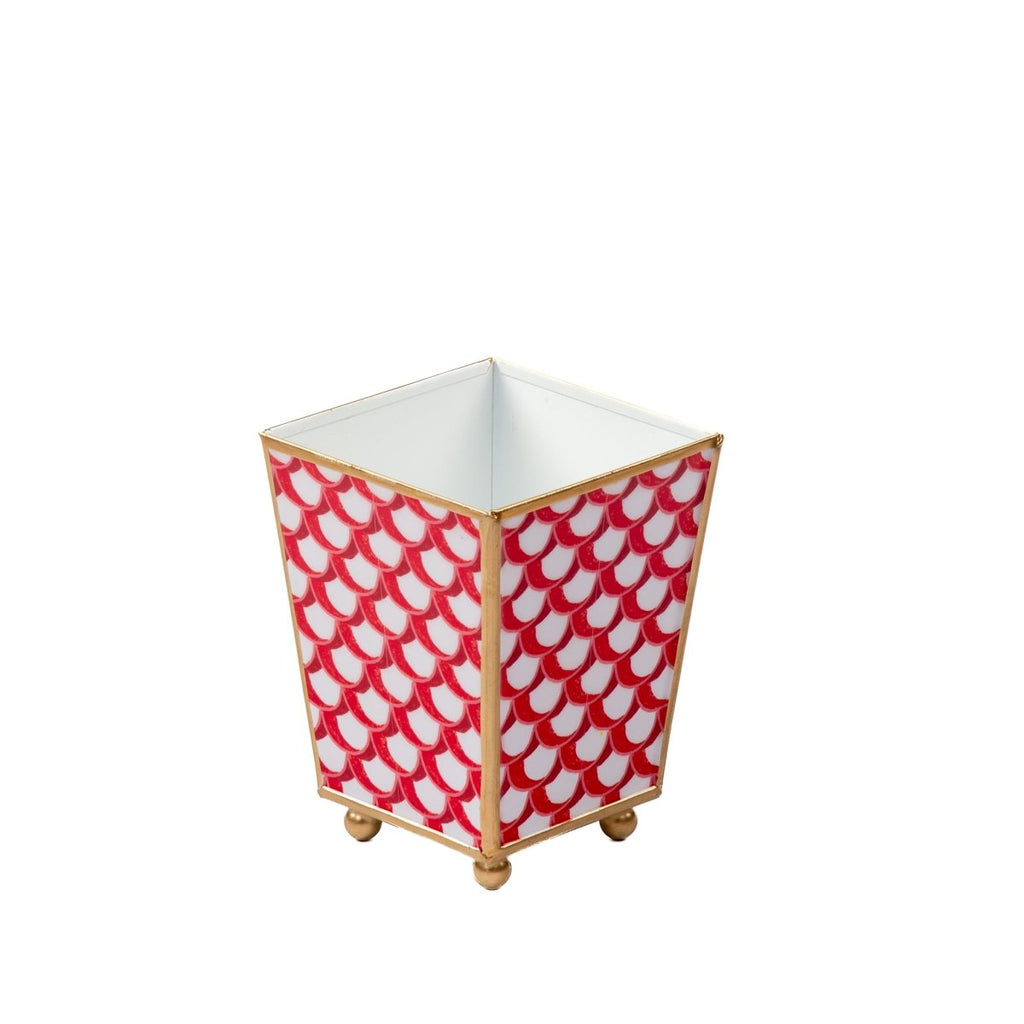 Scales Enameled Red Square Metal Cachepot Planter for Bedroom, Home Office, Kitchen, Living Room - Cachepots from Jaye's Studio