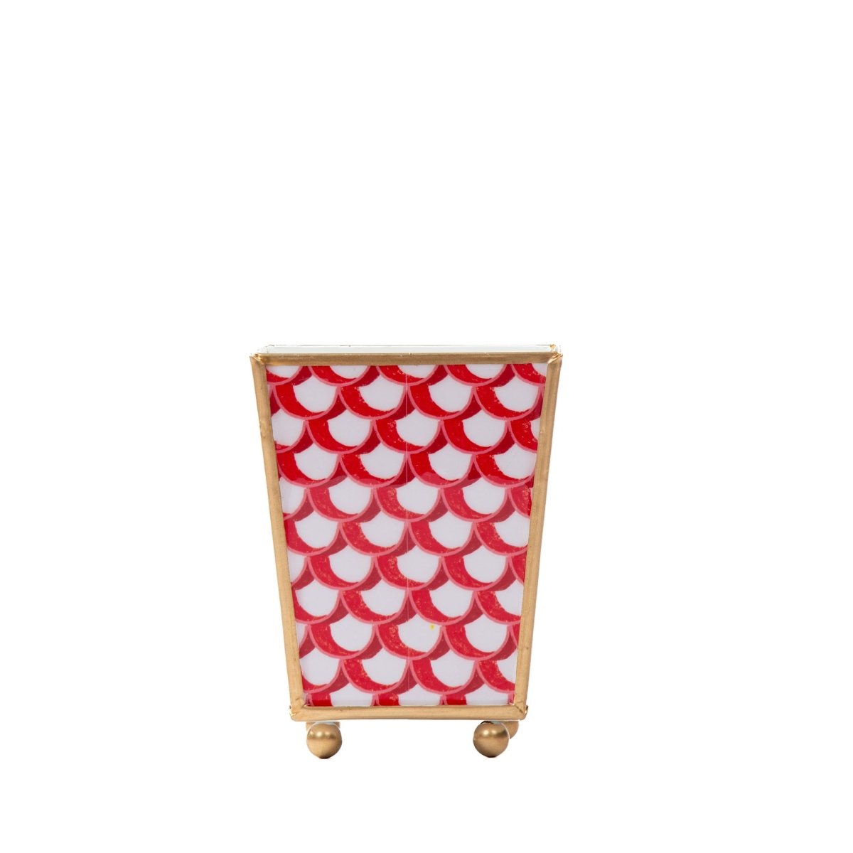 Scales Enameled Red Square Metal Cachepot Planter for Bedroom, Home Office, Kitchen, Living Room - Cachepots from Jaye's Studio