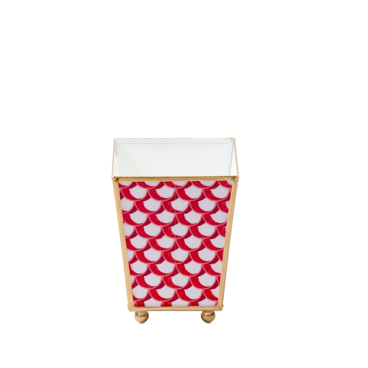Scales Enameled Red Square Metal Cachepot Planter for Bedroom, Home Office, Kitchen, Living Room - Cachepots from Jaye's Studio
